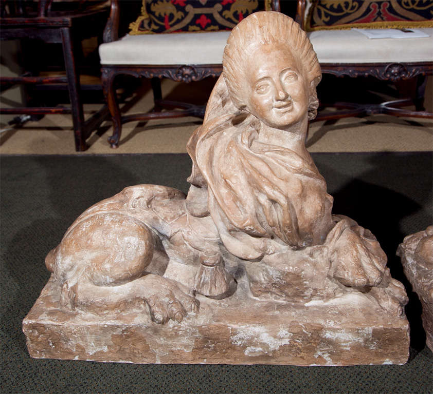 Pair of Terra Cotta Sphinxes In Good Condition In Stamford, CT