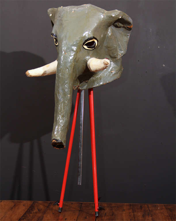 Whimsical Painted Papier-Mâché Elephant Head