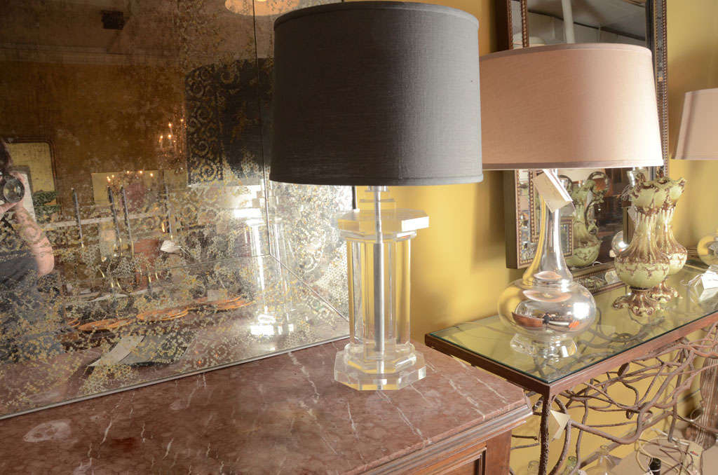 Lucite lamps-beautiful center column and bases shades not included,
Italian, circa 1960s.