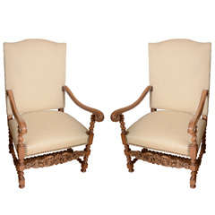 Pair of Walnut Chateau Chairs with Carved Front