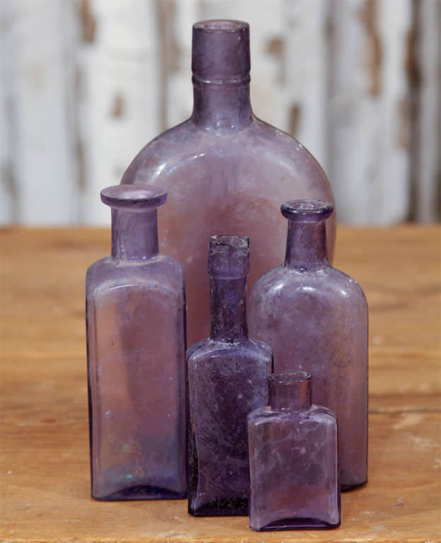 collection of 5 beautiful purple bottles from late 1800's-early 1900's