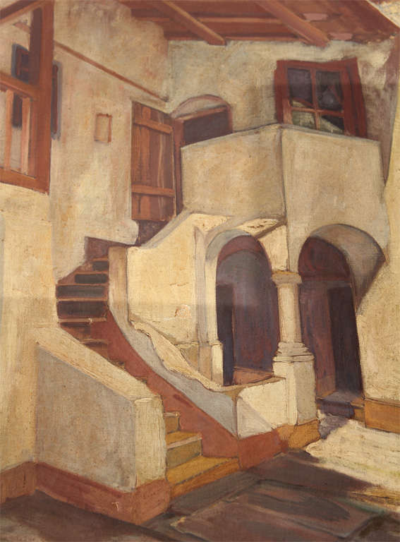 20th Century mission oil painting