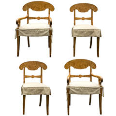 Antique Set of Four Biedermeier Tiger Maple Dining Chairs