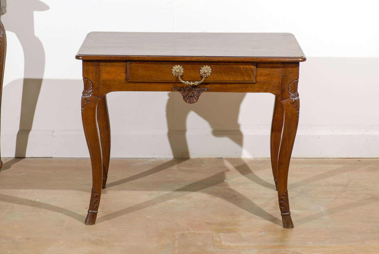 19th century French walnut side table Louis XV style with one drawer.