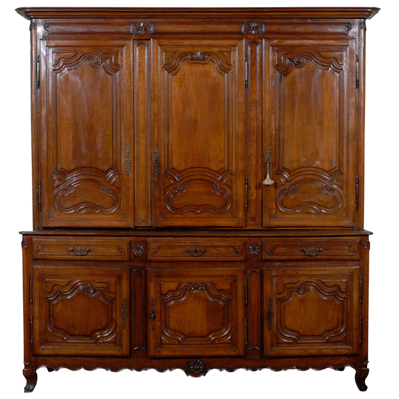 French, 1750 Period Louis XV Large Two-Part Wooden Cabinet from Lorraine Region