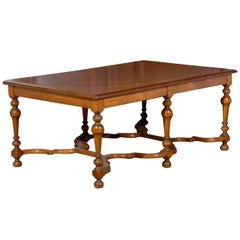 French Louis XIV Style 1895 Cherry Coffee Table with Double Cross Stretcher