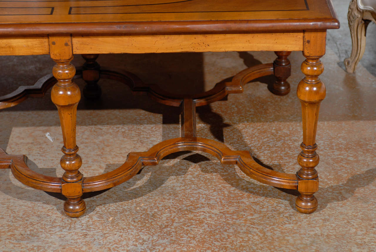 French Louis XIV Style 1895 Cherry Coffee Table with Double Cross Stretcher In Good Condition In Atlanta, GA