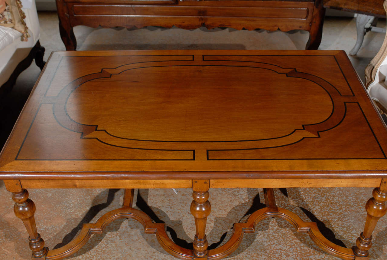 19th Century French Louis XIV Style 1895 Cherry Coffee Table with Double Cross Stretcher