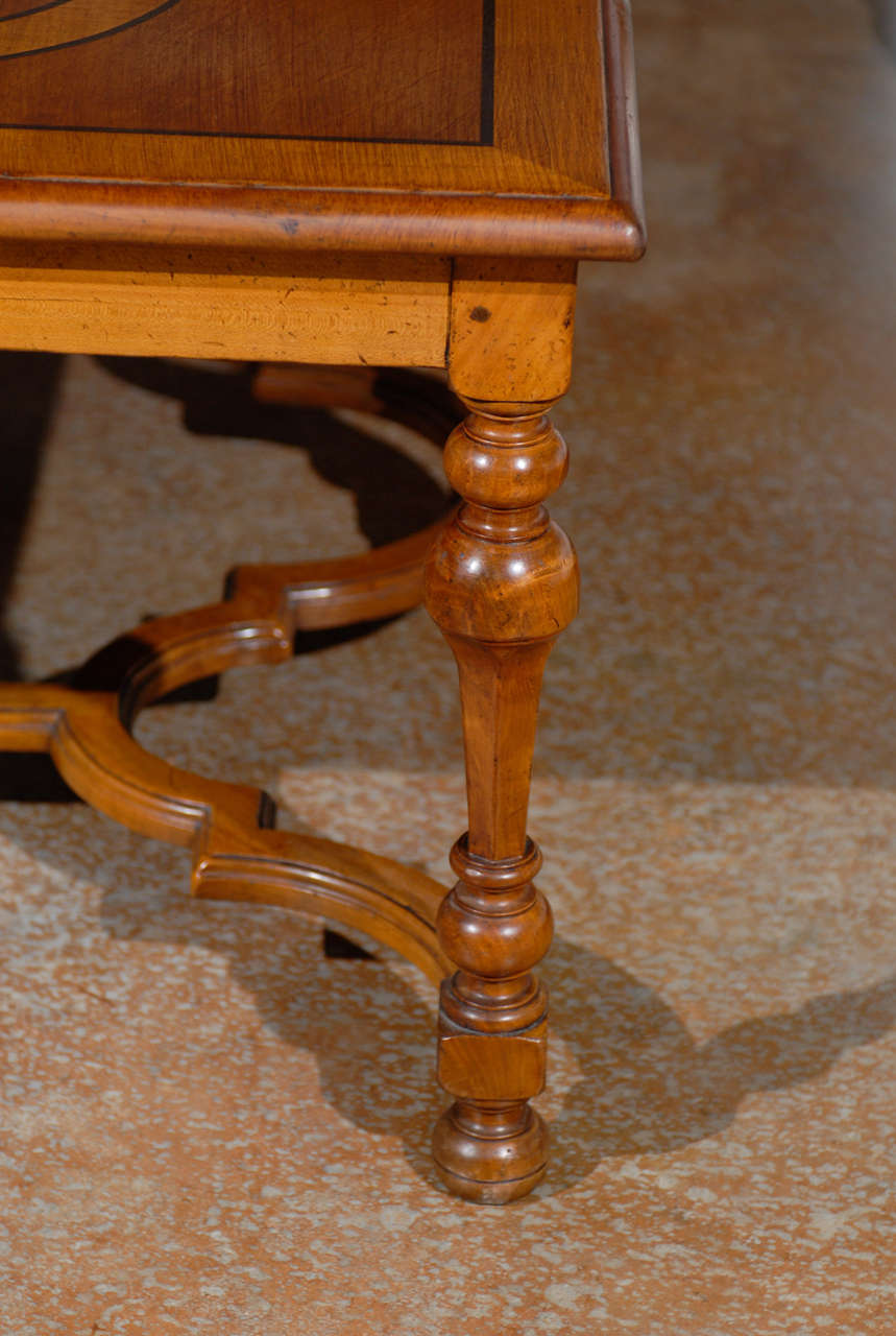 French Louis XIV Style 1895 Cherry Coffee Table with Double Cross Stretcher 2