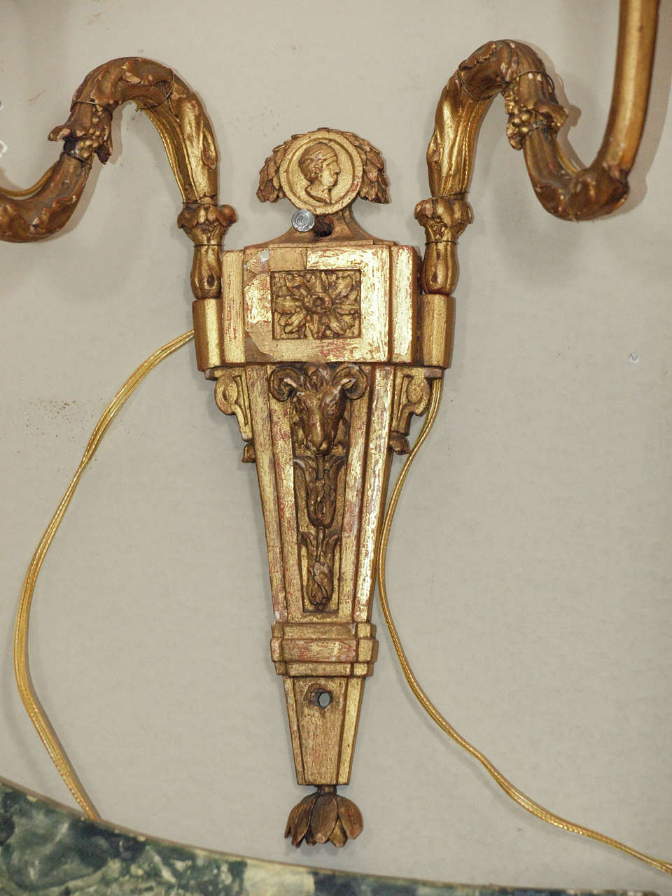 Neoclassical 18th Century Pair Italian Gilt Wood Sconces For Sale
