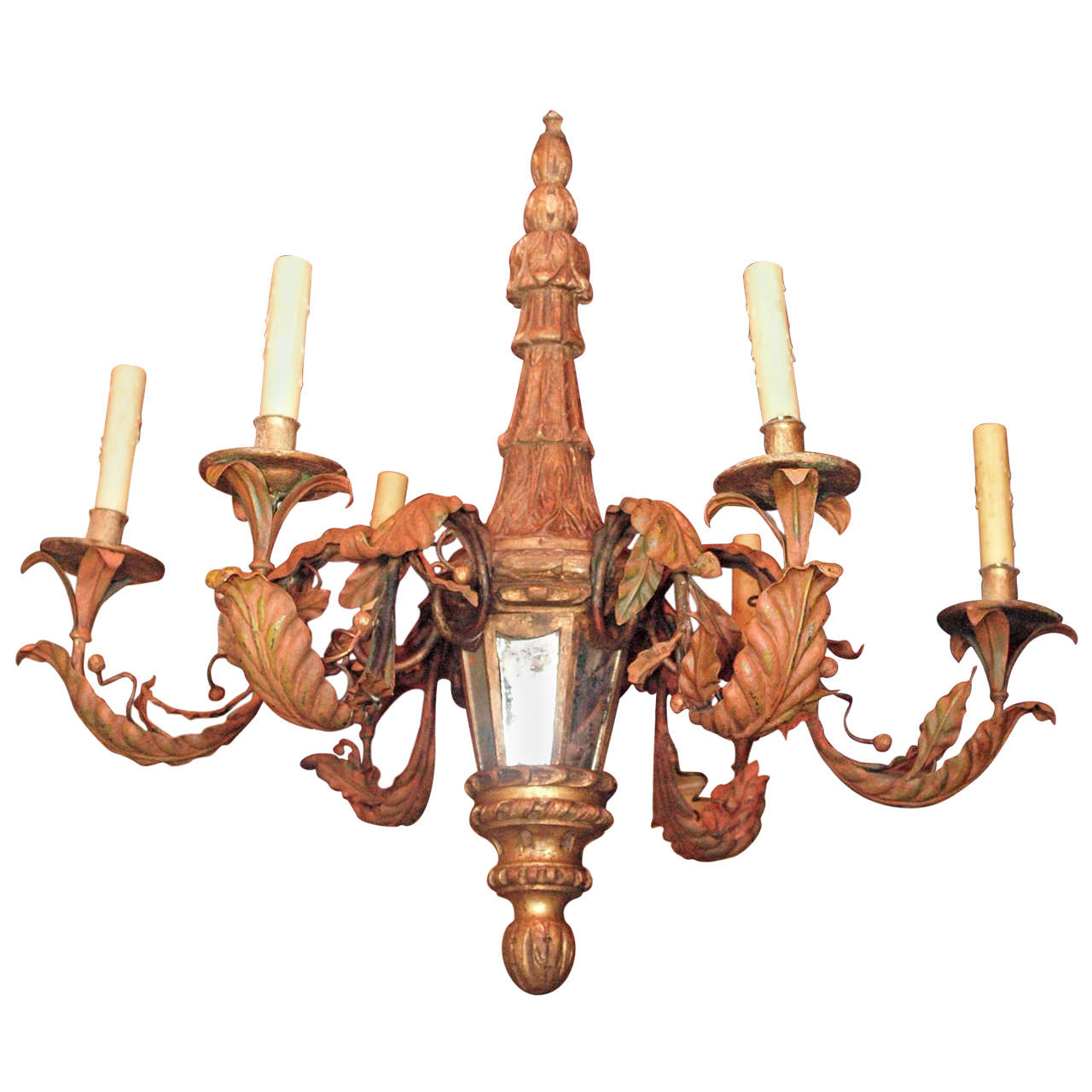 Early 20th Century Wood, Tole And Iron Chandelier For Sale