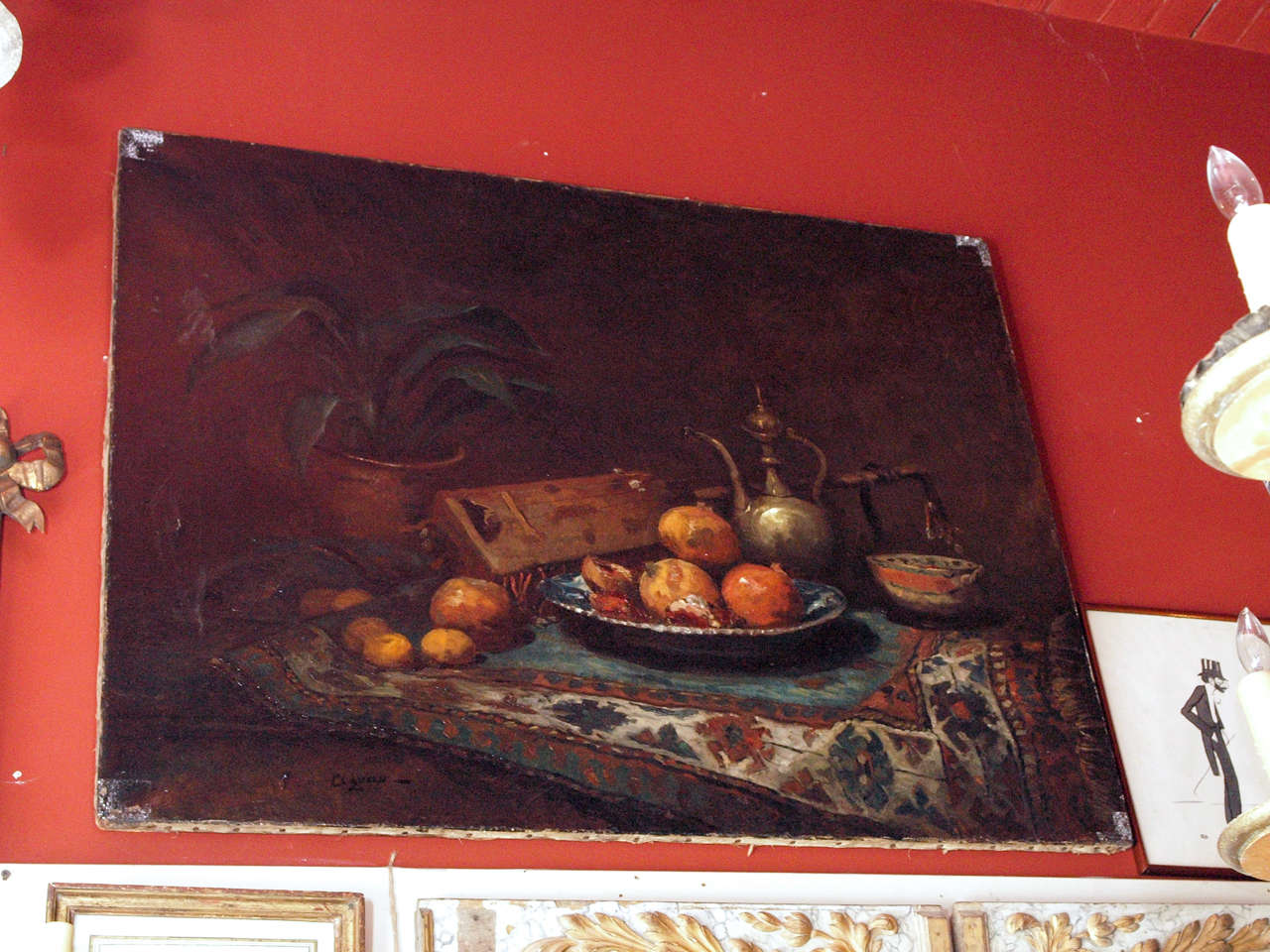 A 19th century oil on canvas.  A table setting depicting 