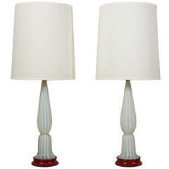 Pair of Translucent Opalescent Italian Murano Lamps