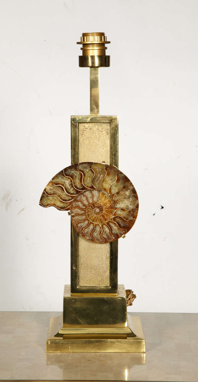 Bronze table lamps with ammonite.