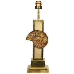 1970s Bronze Lamp with Ammonite by Van Heeck
