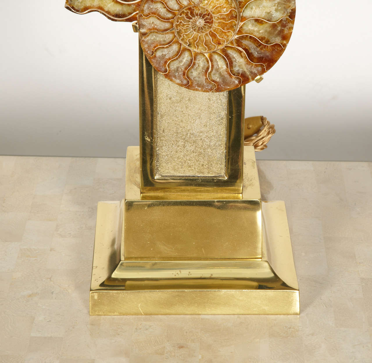 Belgian 1970s Bronze Lamp with Ammonite by Van Heeck