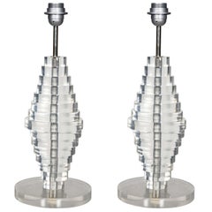 Pair of 1970
s lucite lamps in the style of Romeo Paris