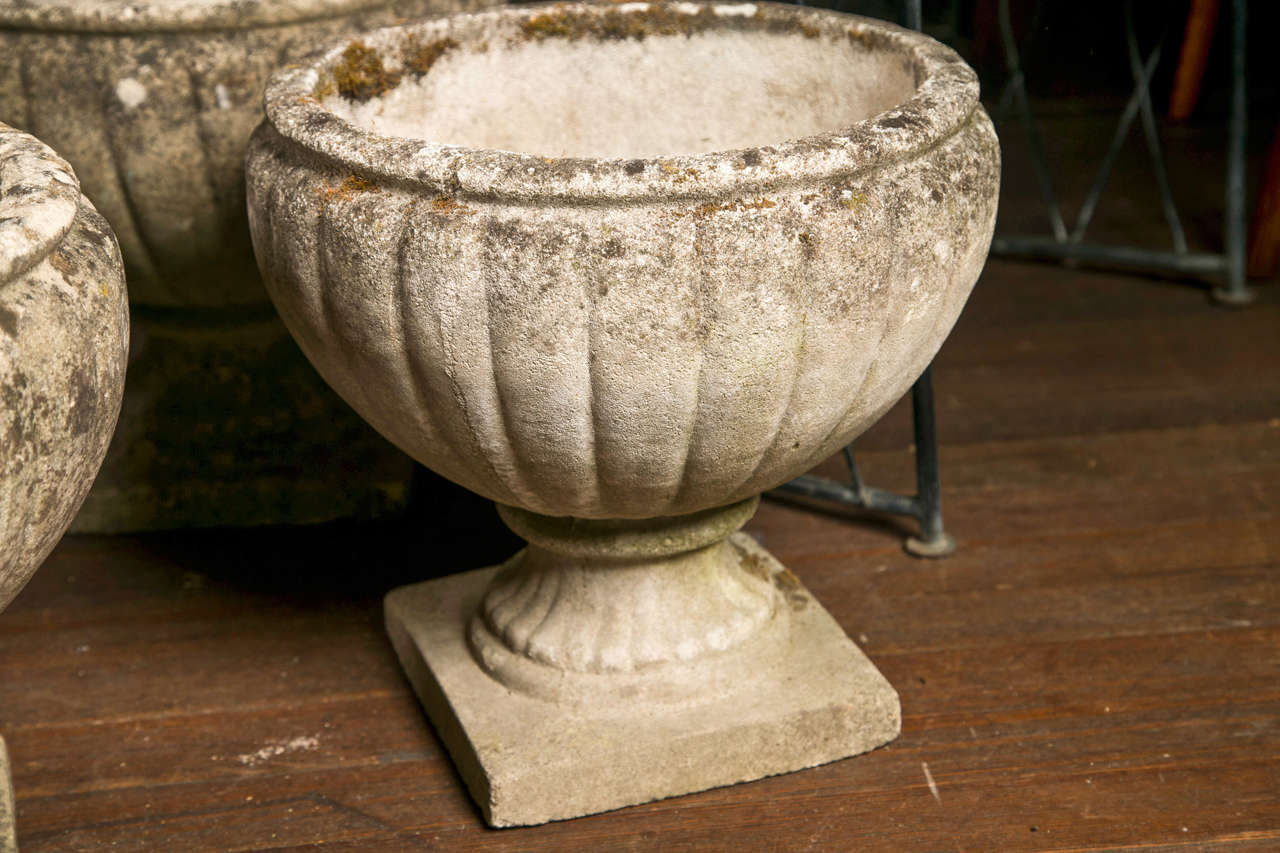 Set of 4 English Fluted Cast Stone Planters 1