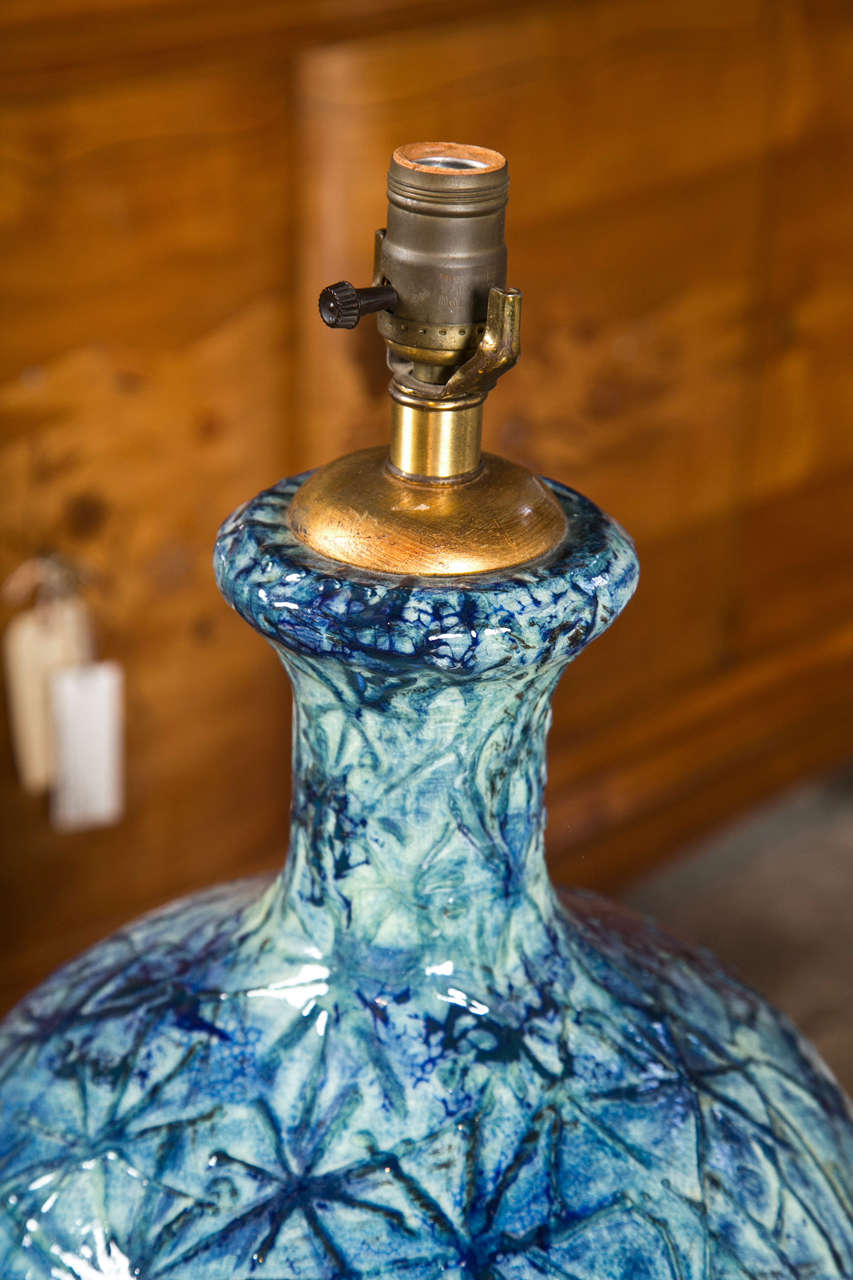 Mid-20th Century Large Blue Ceramic Lamp