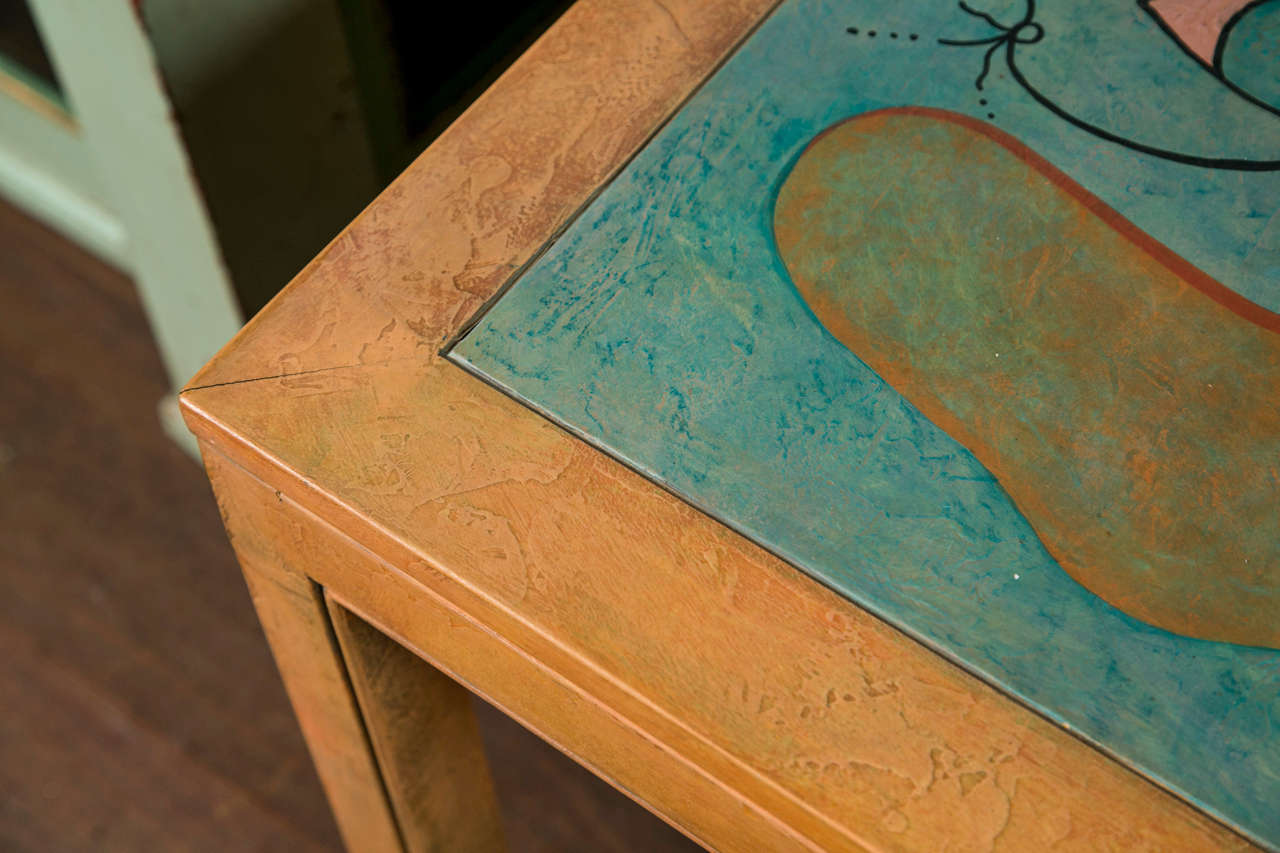 Abstract Painting Square Table In Good Condition For Sale In Stamford, CT