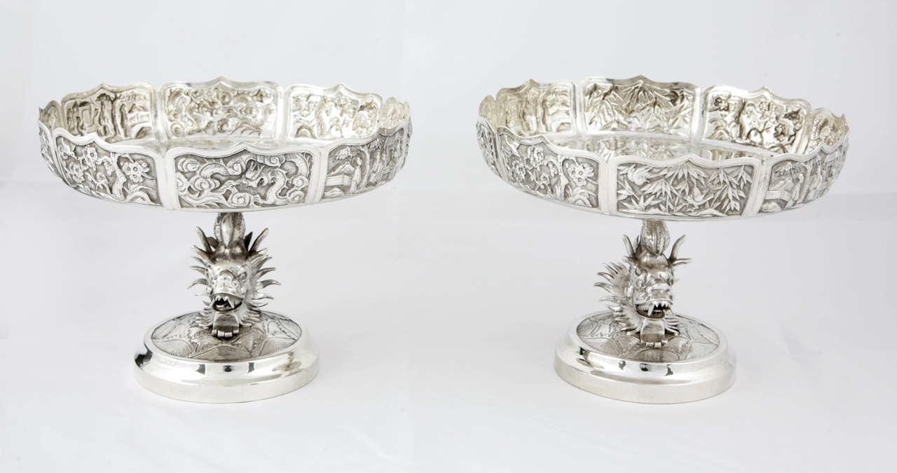 A Pair of Chinese Export Silver Comports For Sale 5