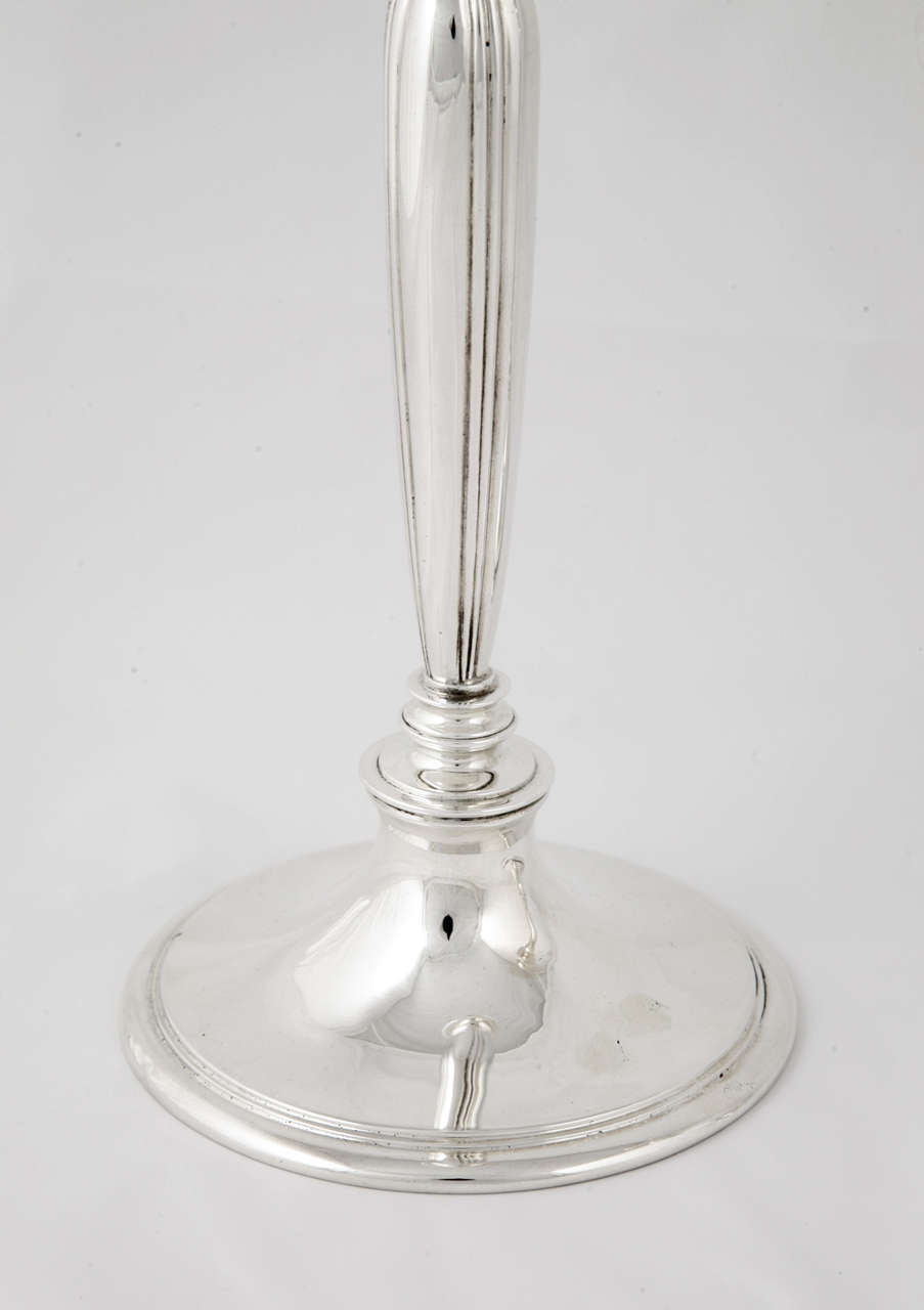 Women's Pair of Sterling Silver Candlesticks For Sale