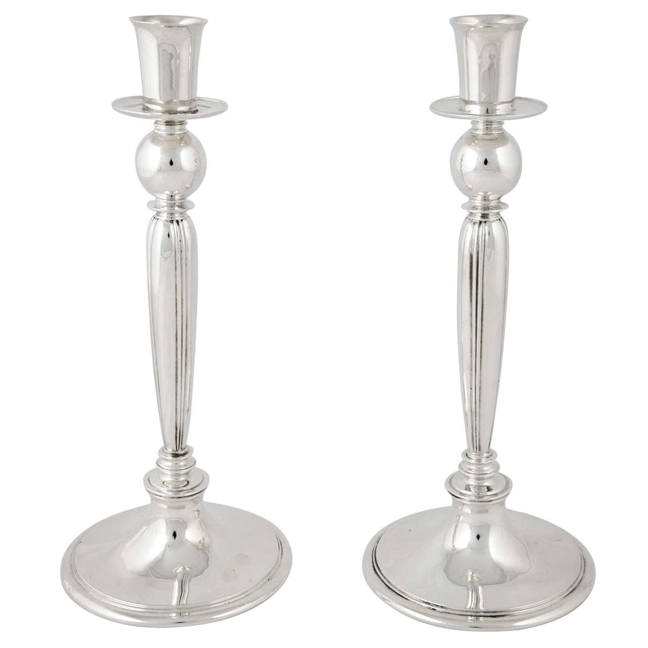 Pair of Sterling Silver Candlesticks For Sale