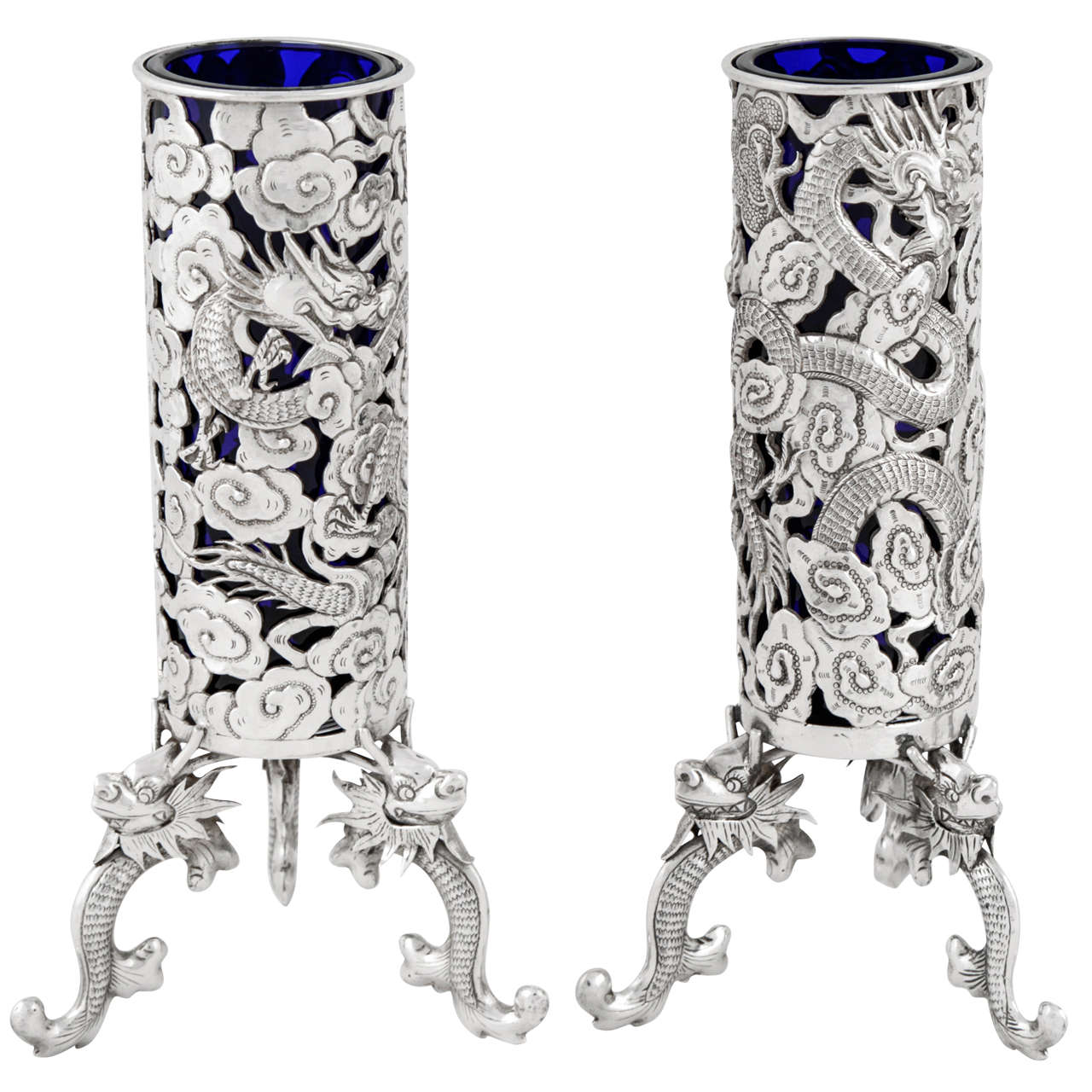 A Pair of Chinese Export Silver Vases