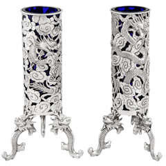 A Pair of Chinese Export Silver Vases