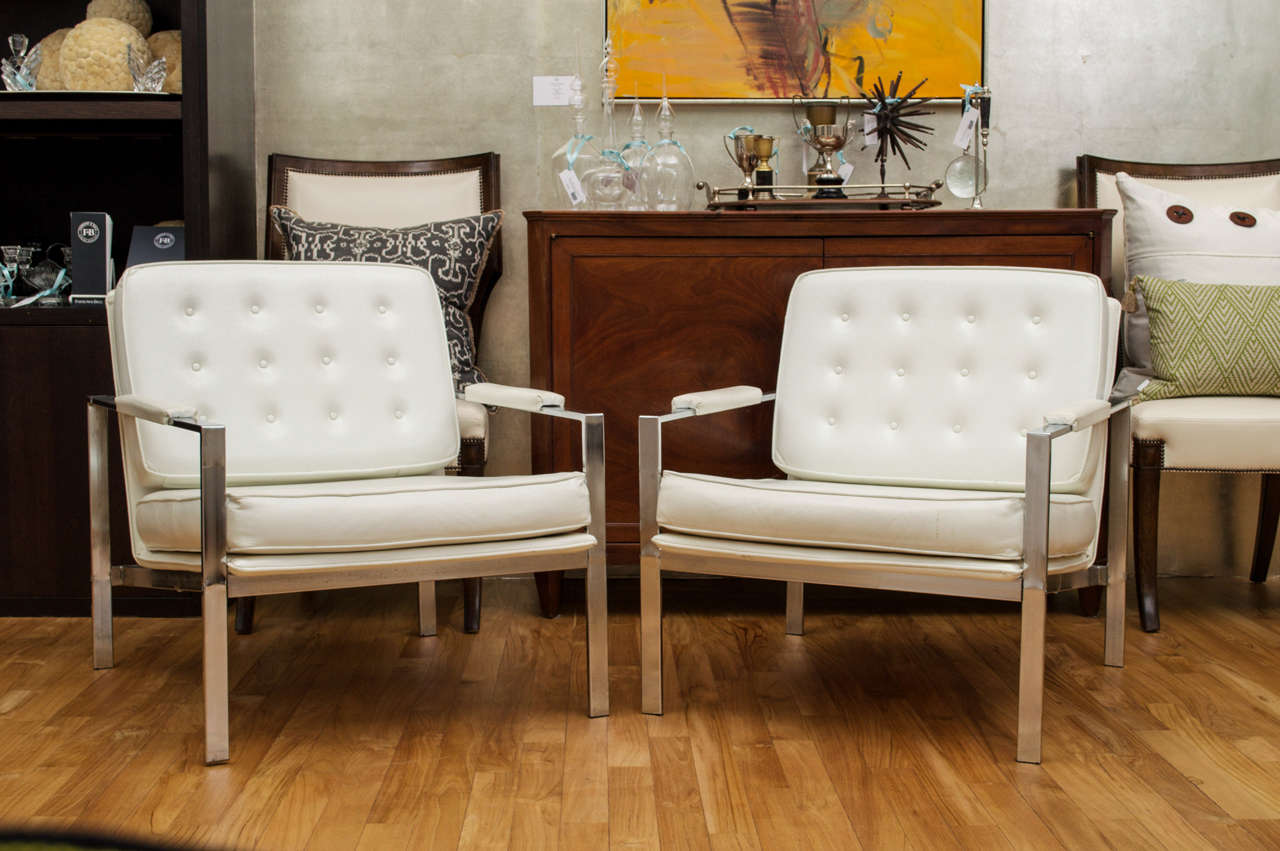 Pair of White Baughman-style Chairs