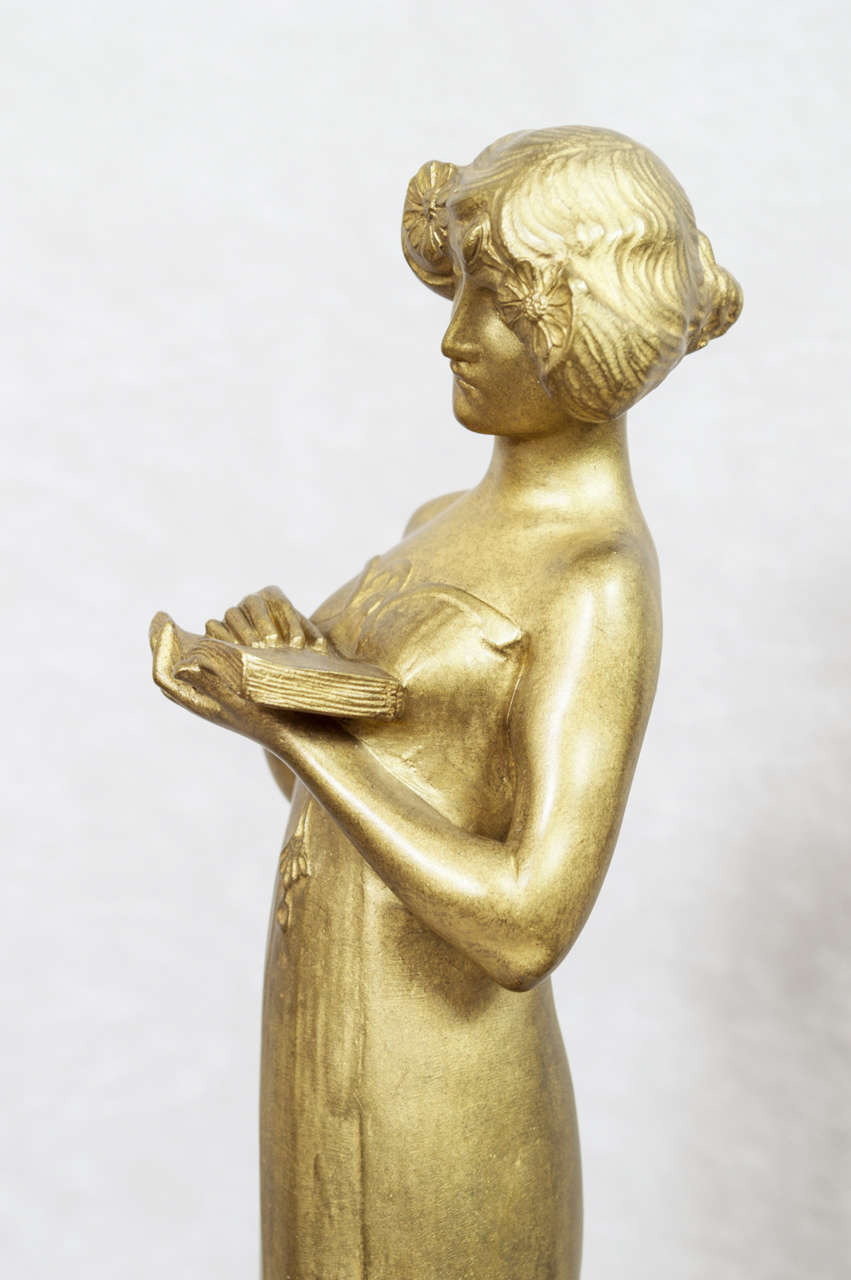 Femme en bronze Art Nouveau de Charles Korschann 1