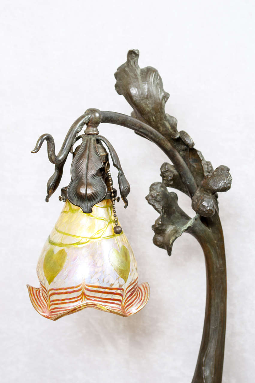 20th Century Austrian Art Nouveau Table Lamp with Loetz Shade