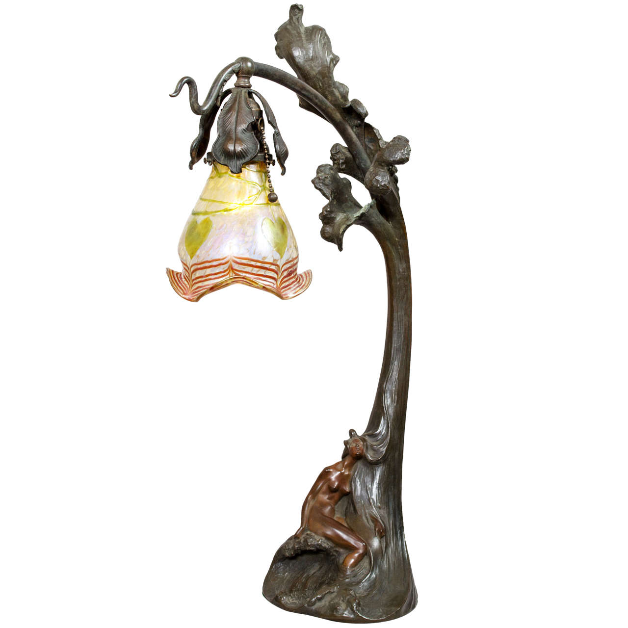 Austrian Art Nouveau Table Lamp with Loetz Shade