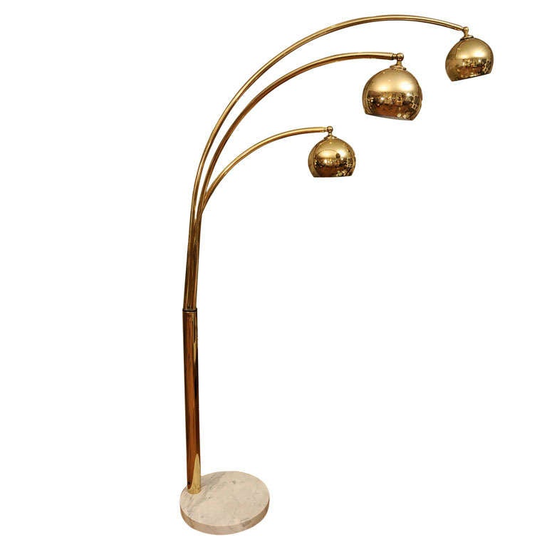 Large Standing Arc Brass Lamp with Marble Base