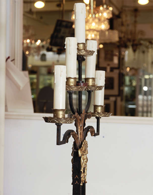 Wrought Iron Gothic Revival Candelabra Style Floor Lamp