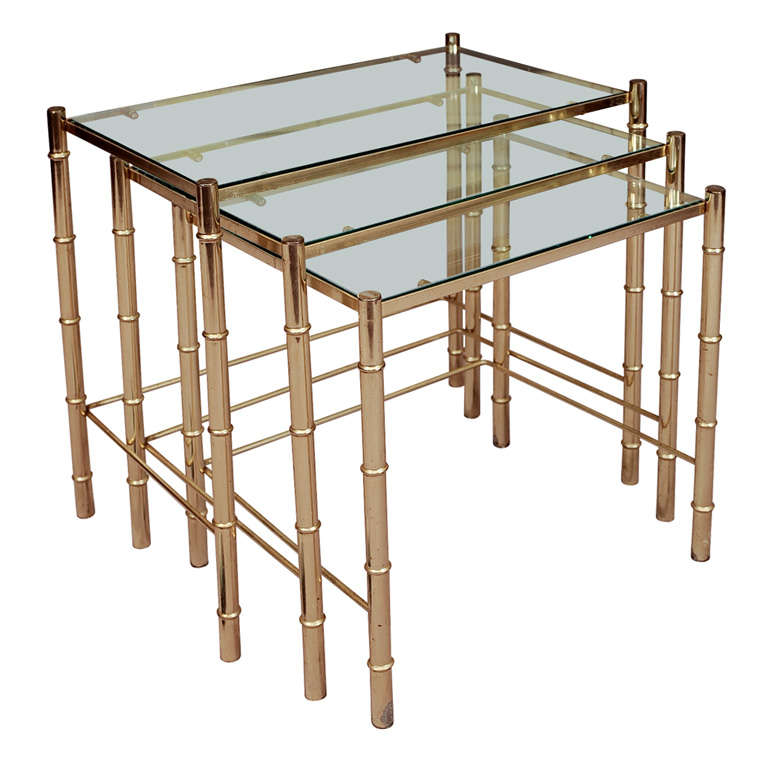 Set of Three Mid-Century Brass Nesting Tables