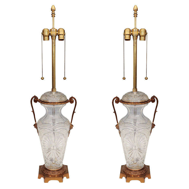 Pair of Marbro Cut Crystal Table Lamps