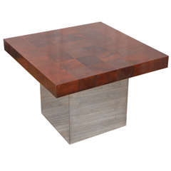 Mahogany Side Table with Chrome Base by Milo Baughman
