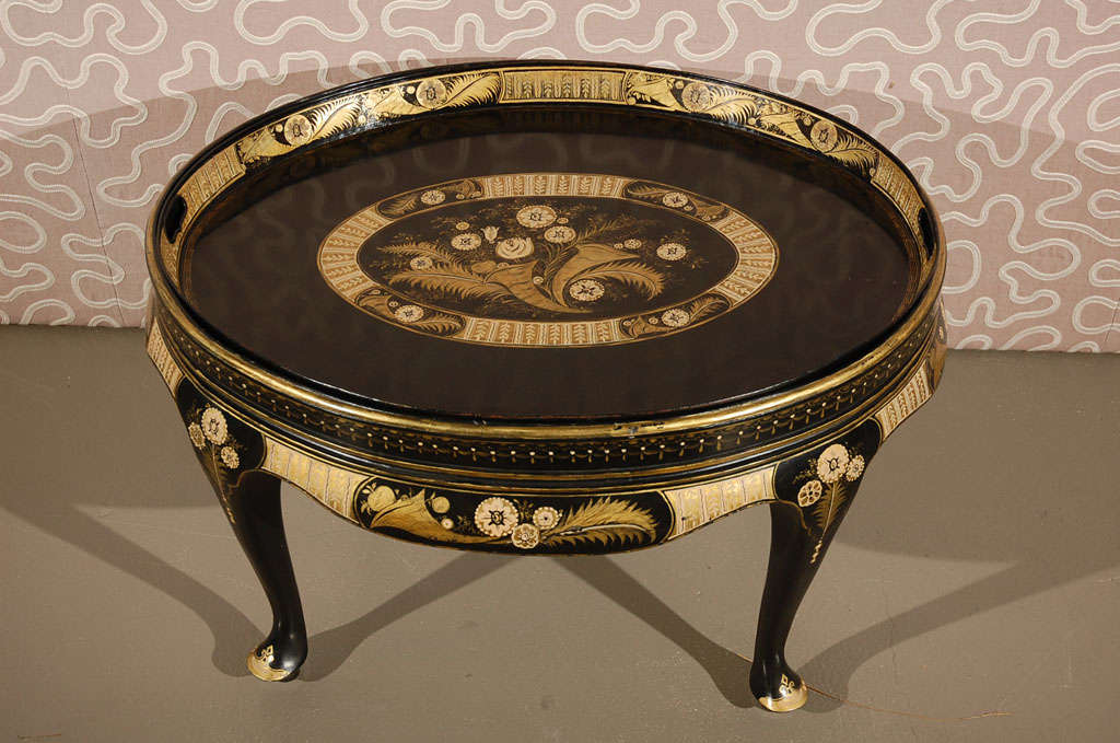 19th Century A Swedish Black-painted Tole Tray on Stand