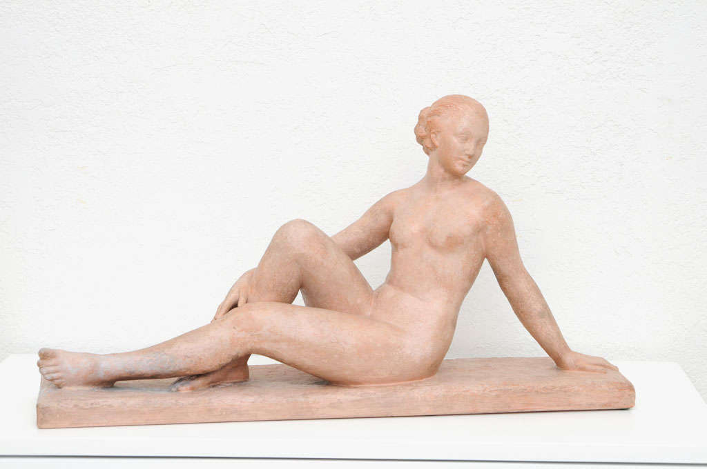 Terracotta nude sculpture signed by French artist H. Bargas.