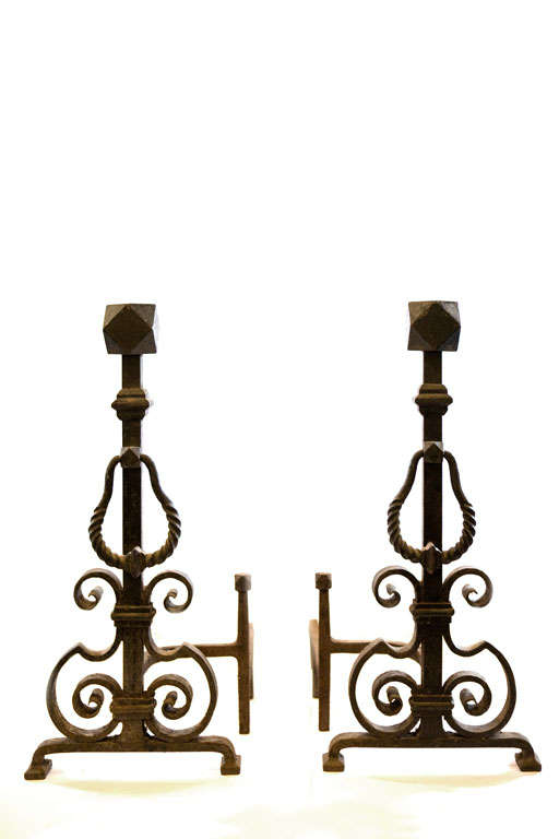 Pair of Cast and Wrought Iron Andirons
