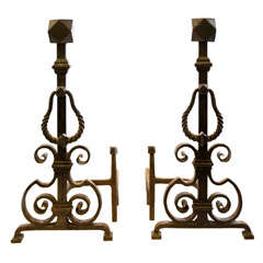 Vintage Pair of Cast and Wrought Iron Andirons