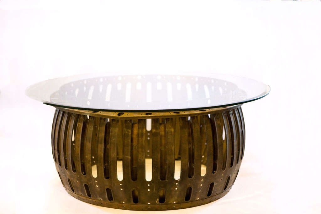 Round Metal Cocktail Table with Glass Top