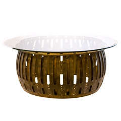 Round Metal Cocktail Table with Glass Top