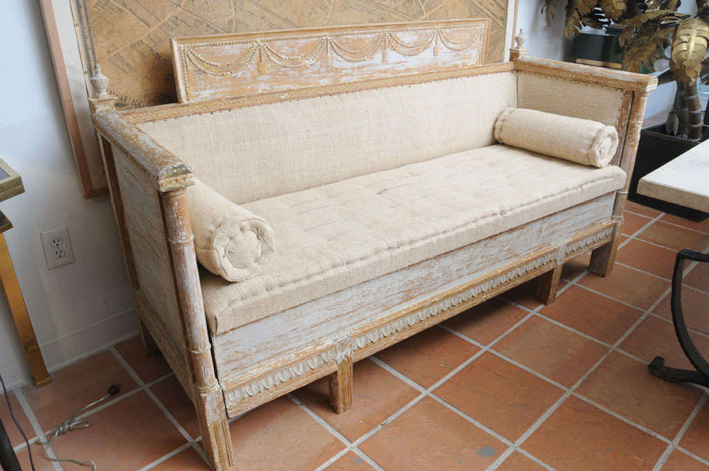 19th Century Early Gustavian Bench with beautiful carved decoration all around. For Sale