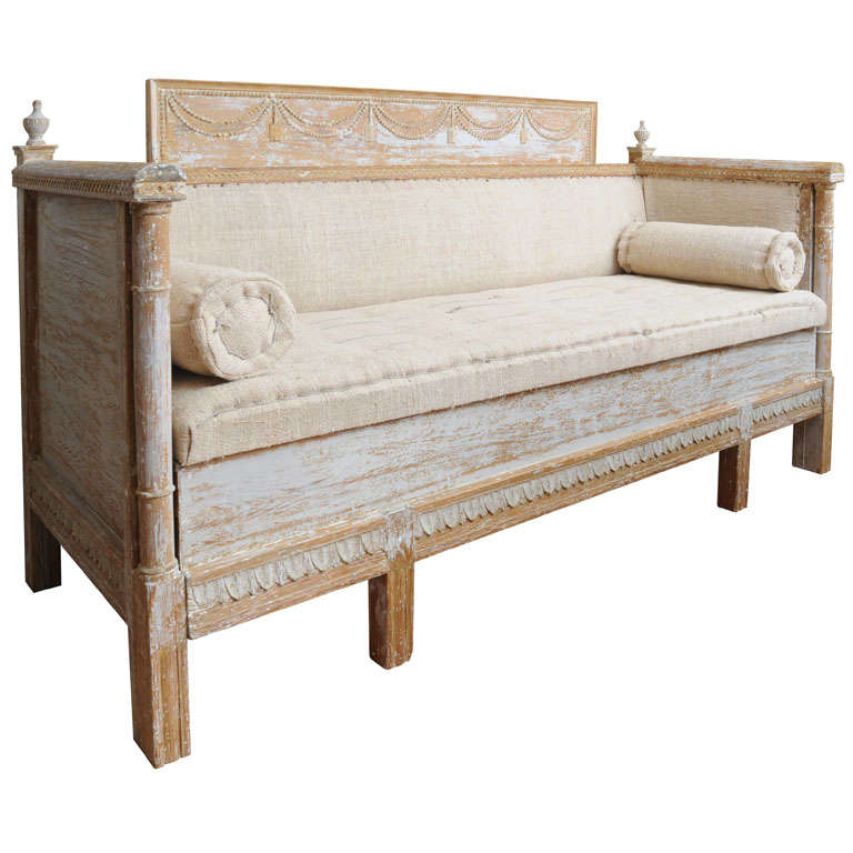 Early Gustavian Bench with beautiful carved decoration all around. For Sale