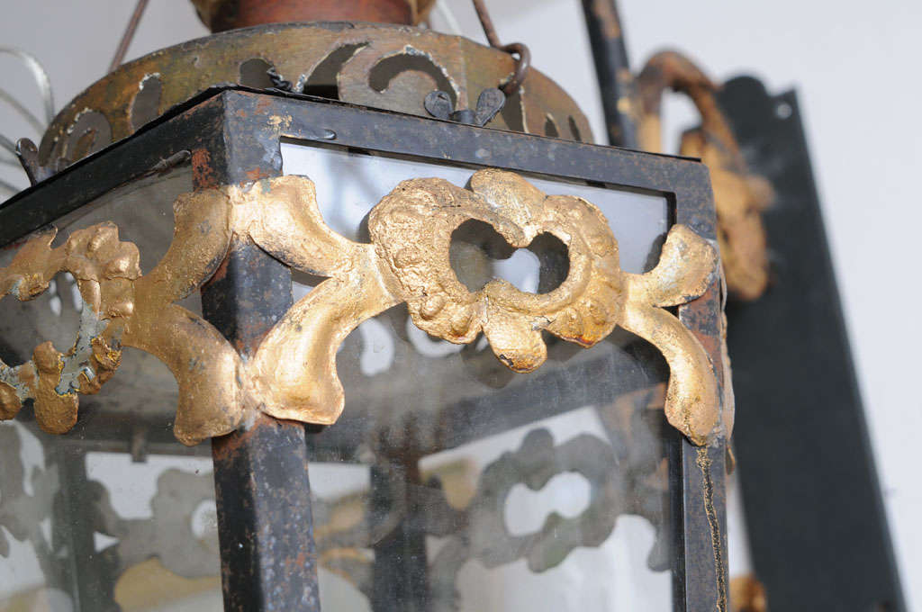 Pair of Gilt Wrought Iron Chandeliers with Gilt Brackets 1