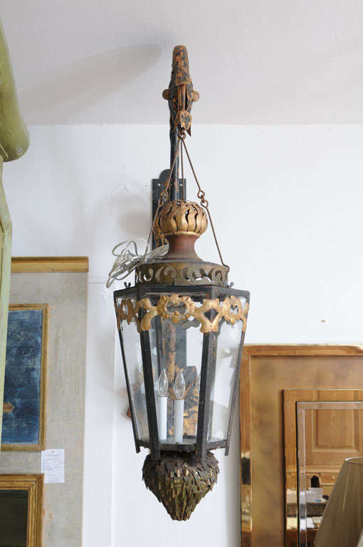 Pair of Gilt Wrought Iron Chandeliers with Gilt Brackets 4