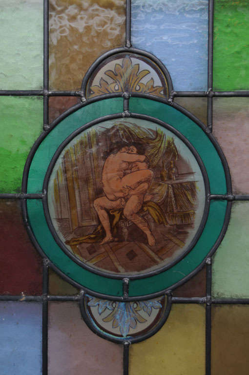 20th Century Pair of Erotic Stained Glass Windows