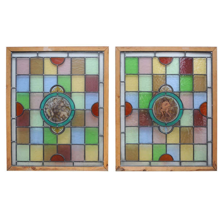 Pair of Erotic Stained Glass Windows
